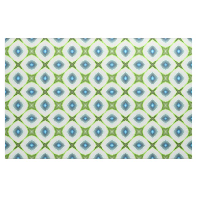 Funky Lime Green Aqua Turquoise Squares Mosaic Fabric (Fat Quarter)