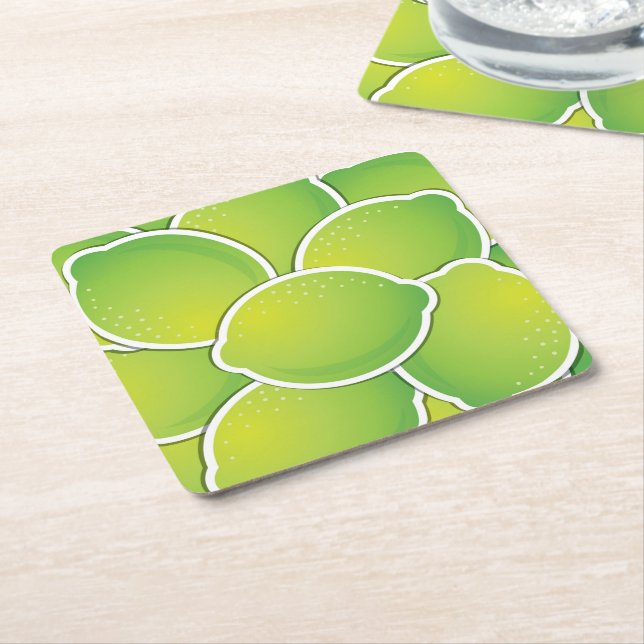 Funky lime square paper coaster (Angled)