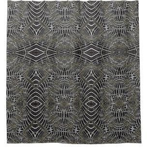 Funky Lines Mirrored Fractal Tribal Style Pattern Shower Curtain