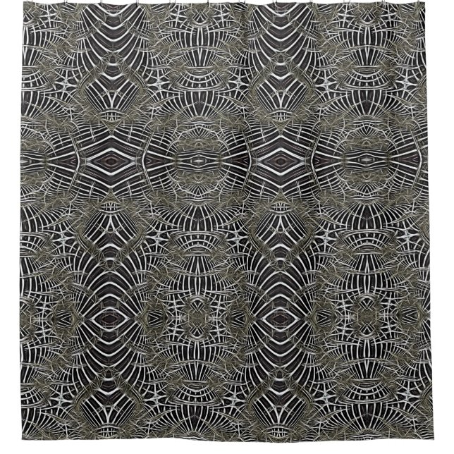 Funky Lines Mirrored Fractal Tribal Style Pattern Shower Curtain (Front)