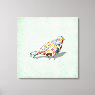 Funky Little Whimsical Doodle Bird Paisley Green Canvas Print