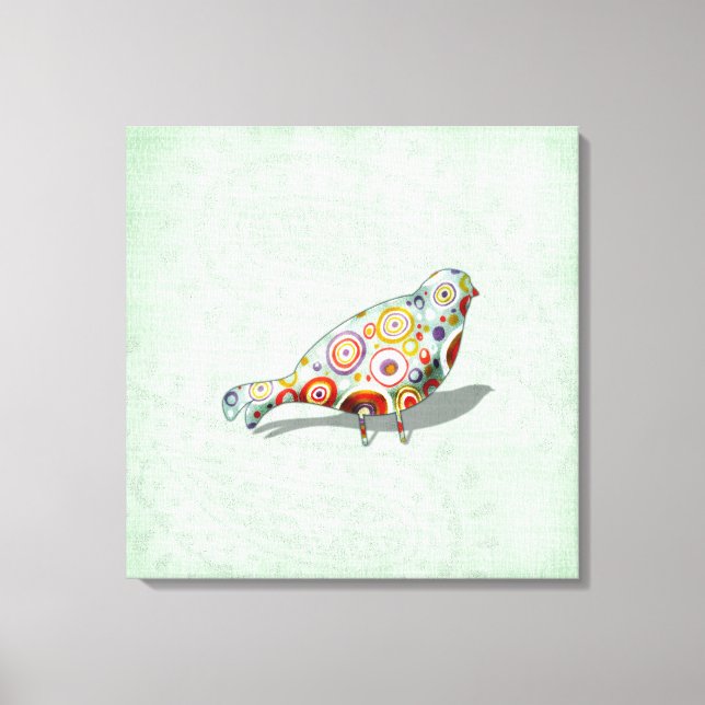 Funky Little Whimsical Doodle Bird Paisley Green Canvas Print (Front)