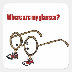 Funky Lost Eyeglasses Cartoon Square Sticker