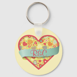 Funky Love heart with banner, customisable Key Ring