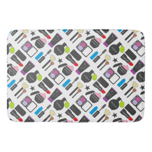 Funky Makeup Cosmetics Collage Pattern Bath Mat
