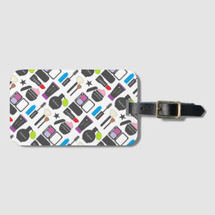 Funky Makeup Cosmetics Collage Pattern Luggage Tag