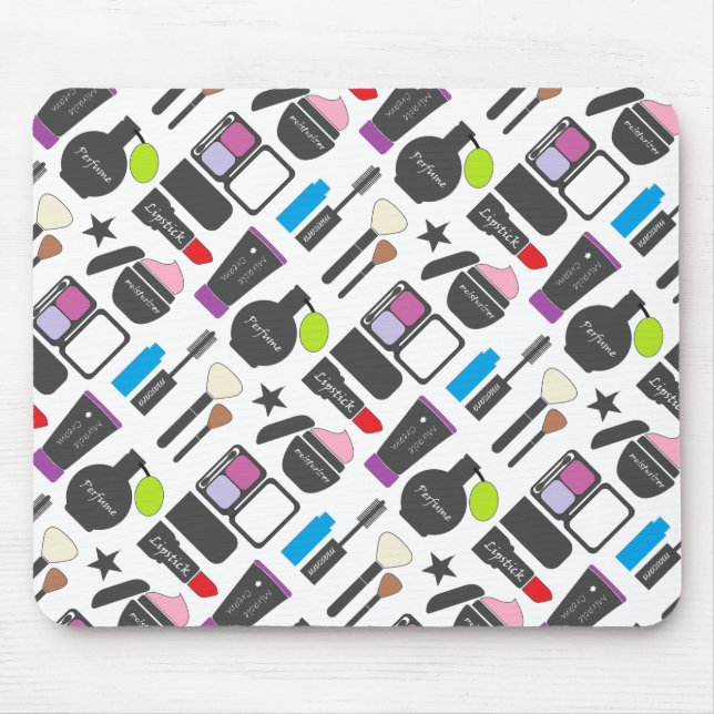 Funky Makeup Cosmetics Collage Pattern Mouse Mat (Front)