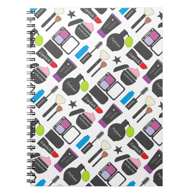 Funky Makeup Cosmetics Collage Pattern Notebook (Front)