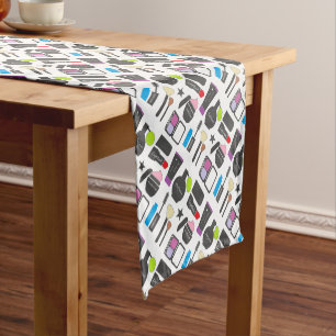 Funky Makeup Cosmetics Collage Pattern Short Table Runner