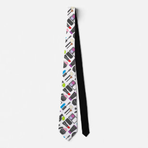 Funky Makeup Cosmetics Collage Pattern Tie