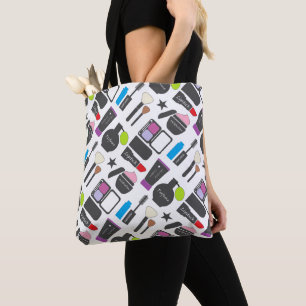 Funky Makeup Cosmetics Collage Pattern Tote Bag