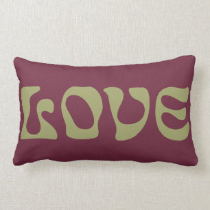 Funky Maroon Red Green Retro Typography Love Name Lumbar Cushion