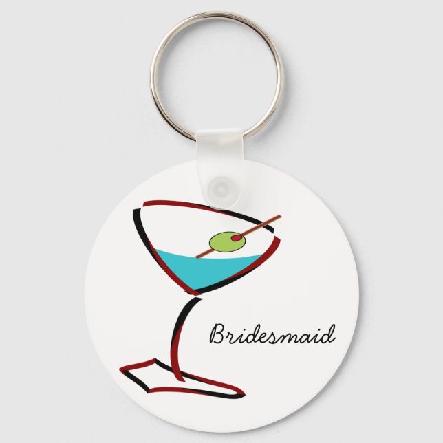 Funky martini red Bridesmaid Favours Key Ring (Front)
