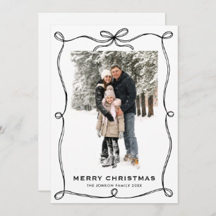 Funky Merry Christmas Black Bow Ribbon 2 Photo Holiday Card
