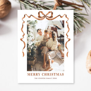 Funky Merry Christmas Boho Bow Ribbon 2 Photo Postcard