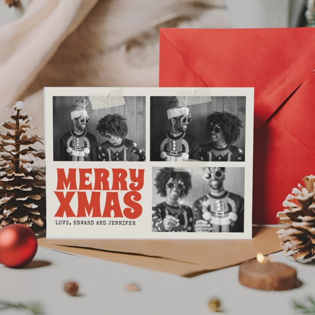 Funky Merry Xmas Groovy Photo Christmas  Card (Creator Uploaded)