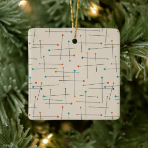 Funky Mid Century Lines Pattern Retro Christmas Ceramic Ornament