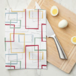 Funky Mid Century Red Blue Green Yellow Squares Tea Towel<br><div class="desc">This funky mid-century modern kitchen towel features dark red,  light blue,  soft green,  and yellow abstract squares and rectangles. It's highlighted by thin black abstract squares and rectangles. Add a pop of retro fun to your kitchen decor!</div>