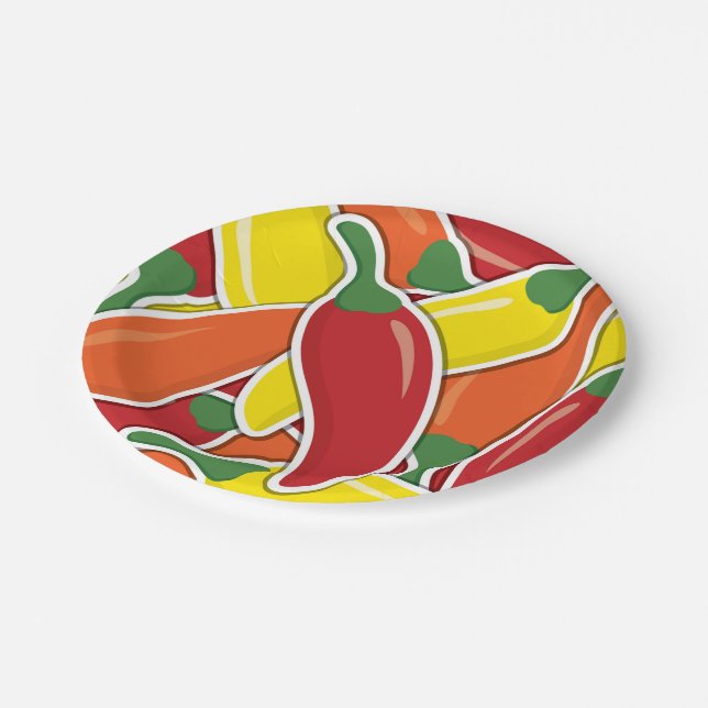 Funky mixed chilli peppers paper plate (Angled)