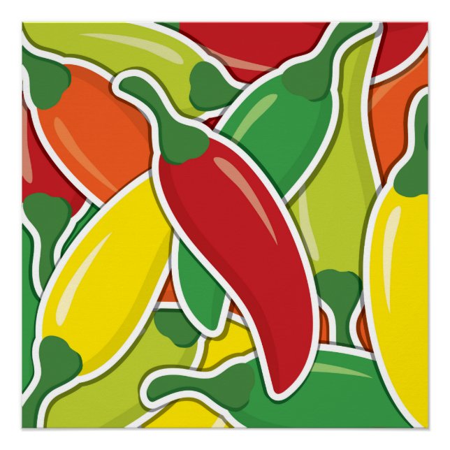 Funky mixed chilli peppers poster (Front)