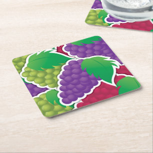 Funky mixed grapes square paper coaster