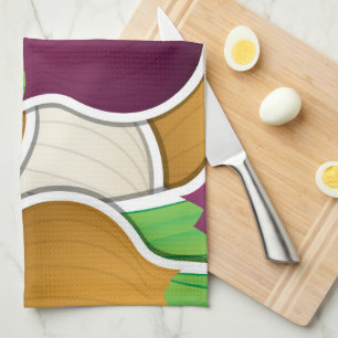 Funky mixed onions tea towel
