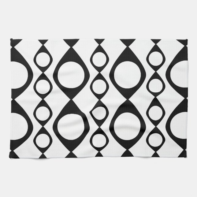 Funky MOD Retro Black & White Pattern Tea Towel (Horizontal)