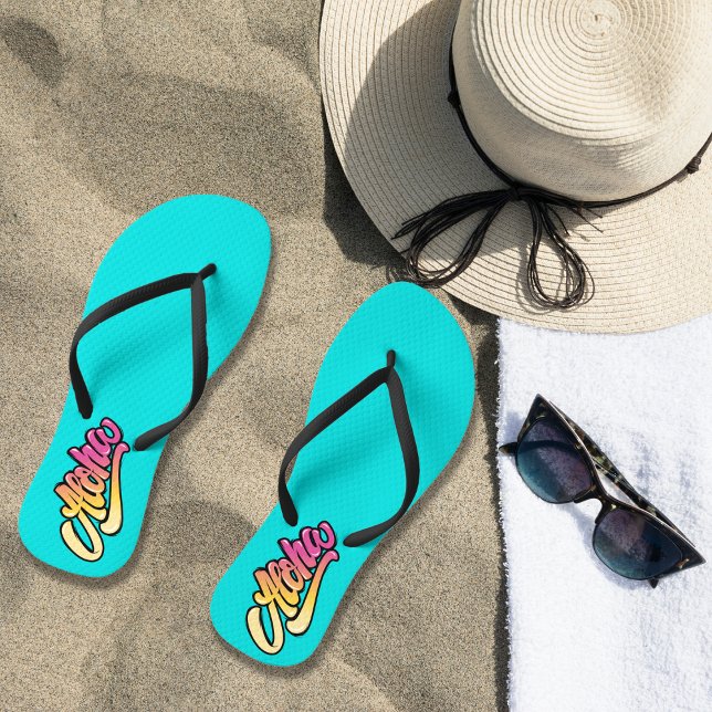 Funky Modern Aqua Blue Aloha Beach Flip Flops (Creator Uploaded)