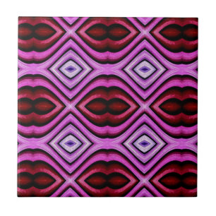 Funky modern Artistic Valentine Lips Pattern Tile