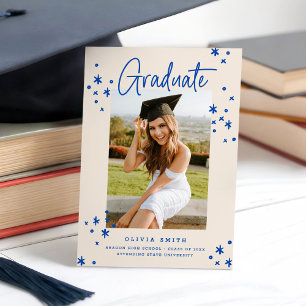 Funky Modern Bright Blue Graduation Announcement
