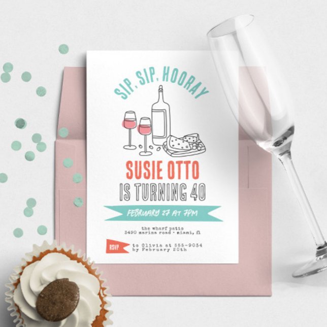 Funky Modern Girly Cocktail Wine Birthday Party Invitation (Creator Uploaded)