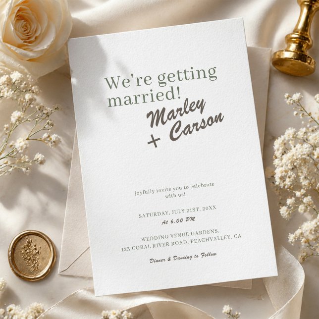Funky Modern Minimalist White Wedding  Invitation (Creator Uploaded)