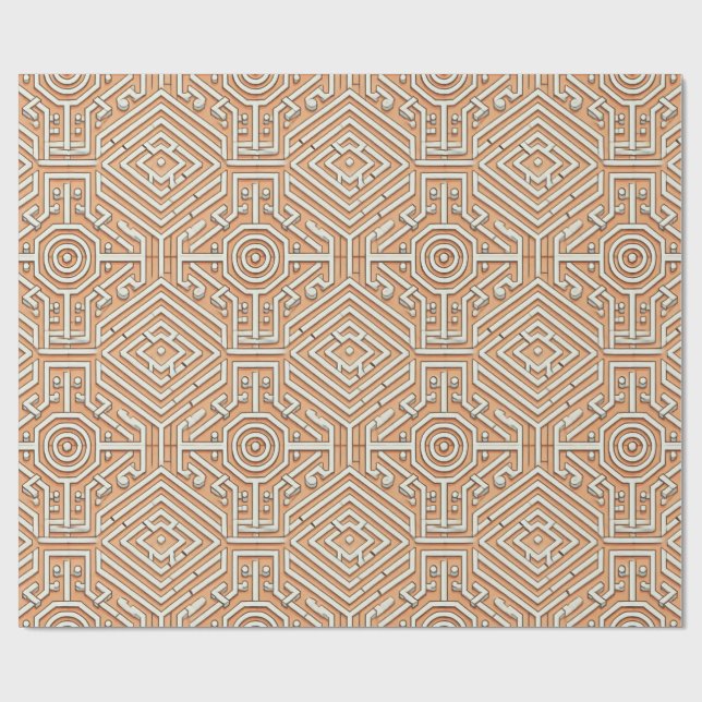 Funky Modern Orange Geometric Futuresque Patterned Wrapping Paper (Flat)