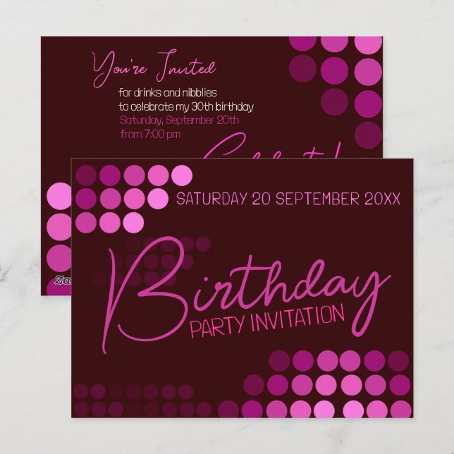 Funky Modern Pink Party Birthday Postcard (Front/Back)