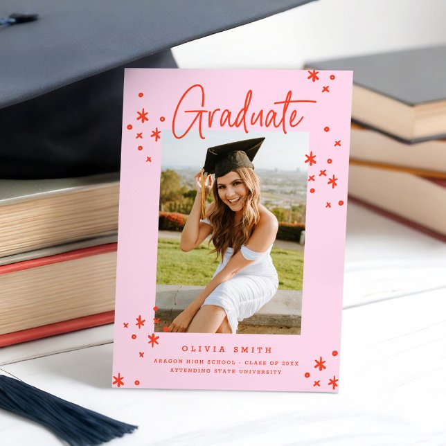 Funky Modern Pink & Red Graduation Announcement (Creator Uploaded)