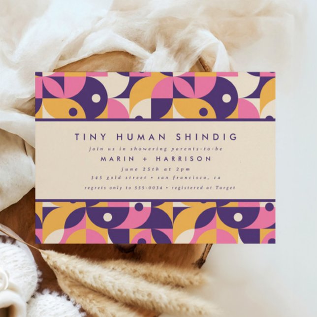 Funky Modern Purple Tiny Human Shindig Baby Shower Invitation (Creator Uploaded)