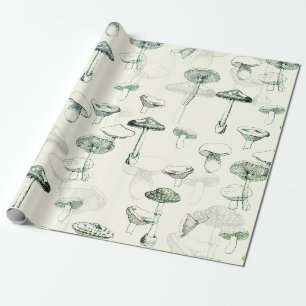 Funky Modern Retro  Sage Green Mushrooms Wrapping Paper