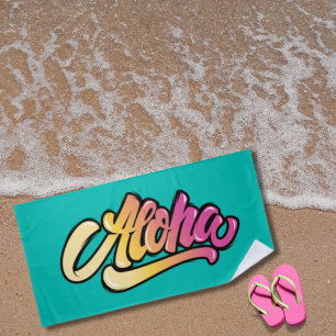 Funky Modern Topaz   Dark Turquoise Aloha Beach Beach Towel