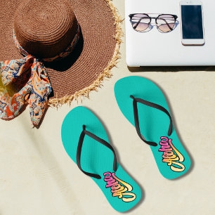 Funky Modern Topaz Dark Turquoise Beach Flip Flops