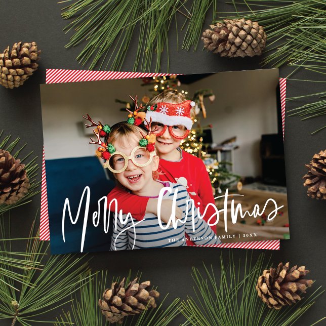 Funky Modern White Calligraphy Script Photo Holiday Card (Creator Uploaded)