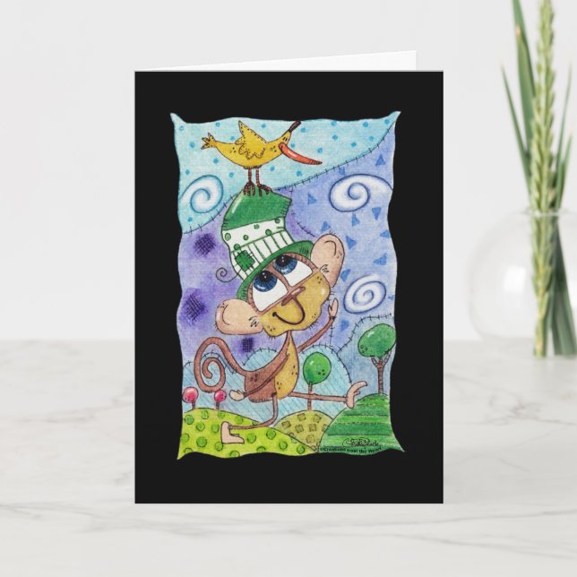 Funky Monkey and Banana Bird Card (Front)