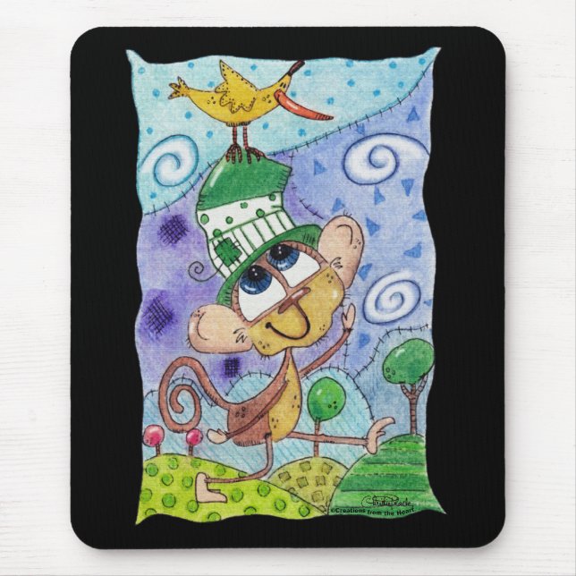 Funky Monkey and Banana Bird Mouse Mat (Front)