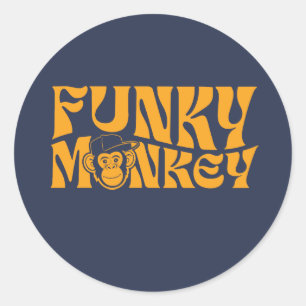 Funky Monkey Retro Typography Classic Round Sticker