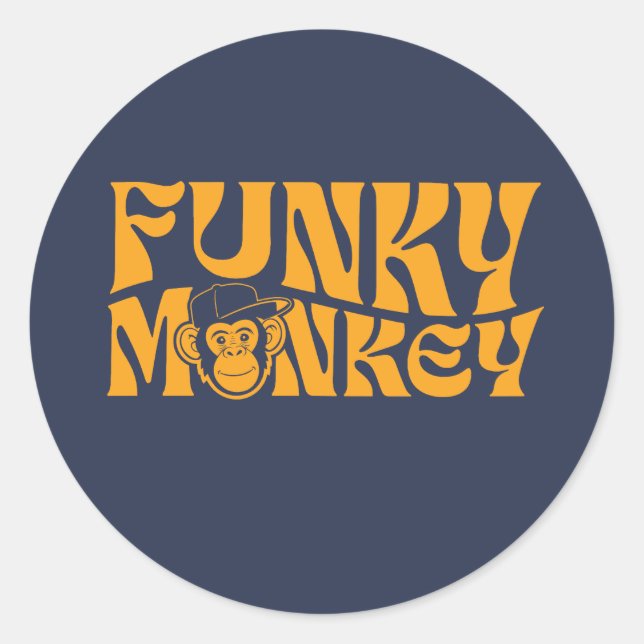 Funky Monkey Retro Typography Classic Round Sticker (Front)