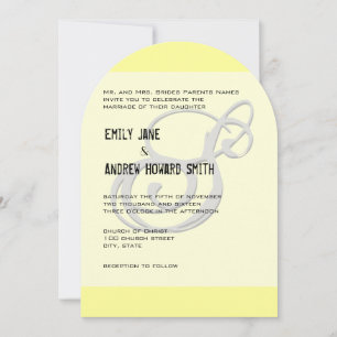 Funky Monogram Elegant Yellow Grey Silver Metallic Invitation