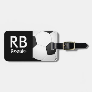 Funky Monogrammed Soccer Ball Luggage Tag