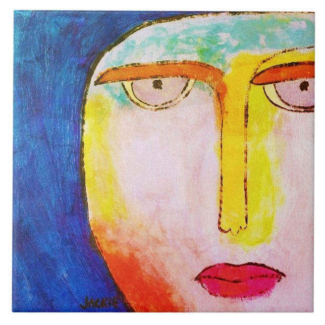 Funky Moon Face Abstract Painting Tile (Front)
