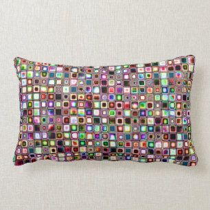 Funky Mosaic Tiles Pattern With Jewel Tones Lumbar Cushion