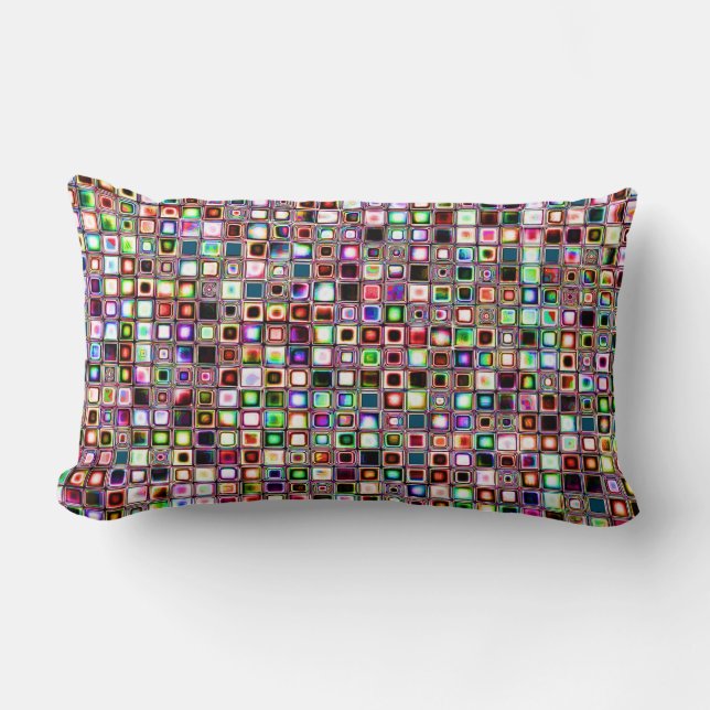 Funky Mosaic Tiles Pattern With Jewel Tones Lumbar Cushion (Front)