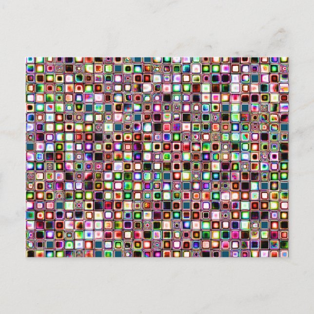 Funky Mosaic Tiles Pattern With Jewel Tones Postcard (Front)
